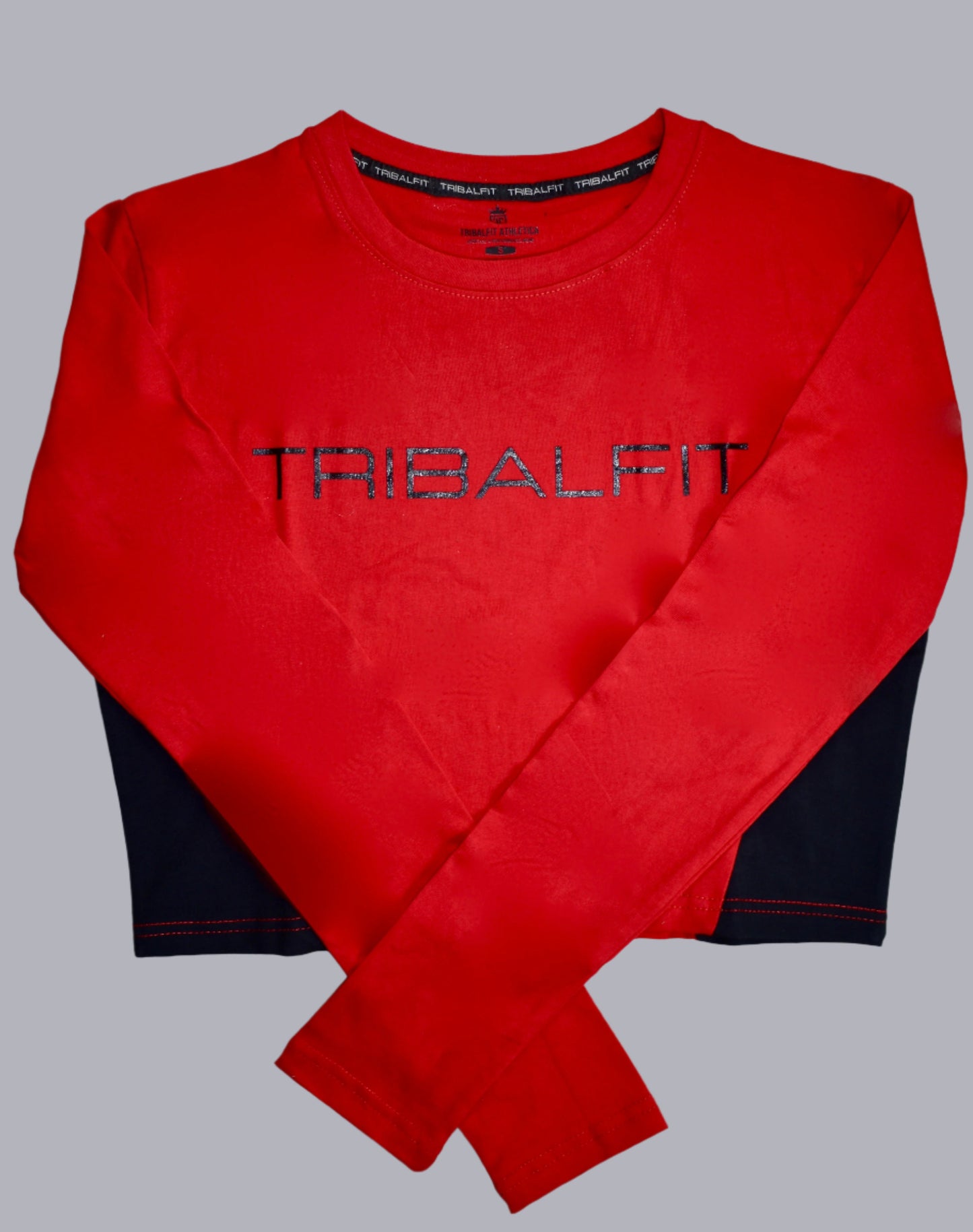 TRIBALFIT VITAL LONG SLEEVE PERFORMANCE CROP TOP- POINSETTIA RED